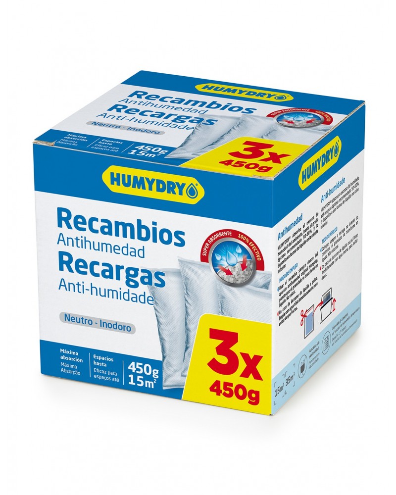 Recargas De Desumidificadores HUMYDRY 3x450g Para Desumidificadores