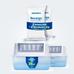 Lote 2 Desumidificadores Humydry 1kg + 2 Recargas